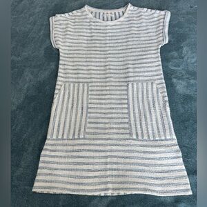 Lou & Grey Nautical Striped Boucle Terry Tee Dress XS Pockets Short Sleeve Beach